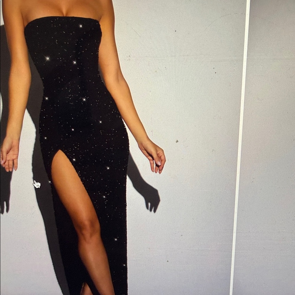 Oh Polly Black Strapless Gown with Glitter